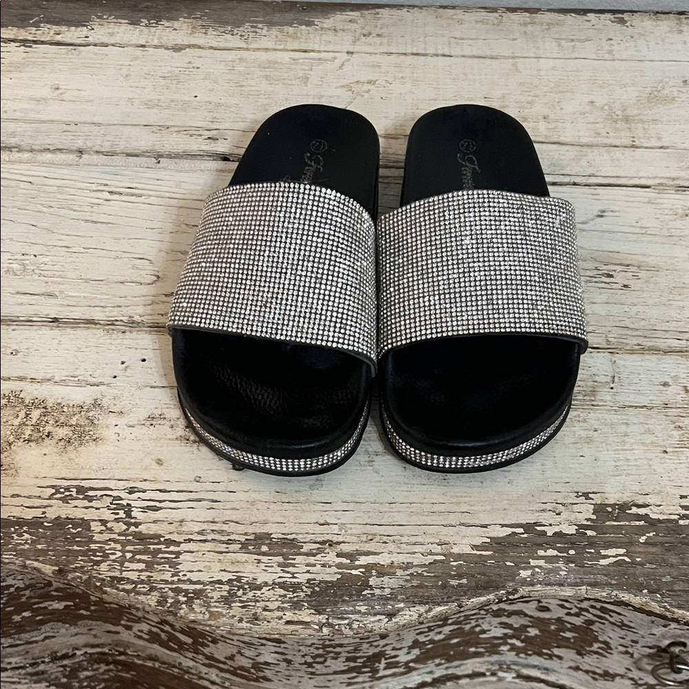 Black Rhinestone Slide Sandals